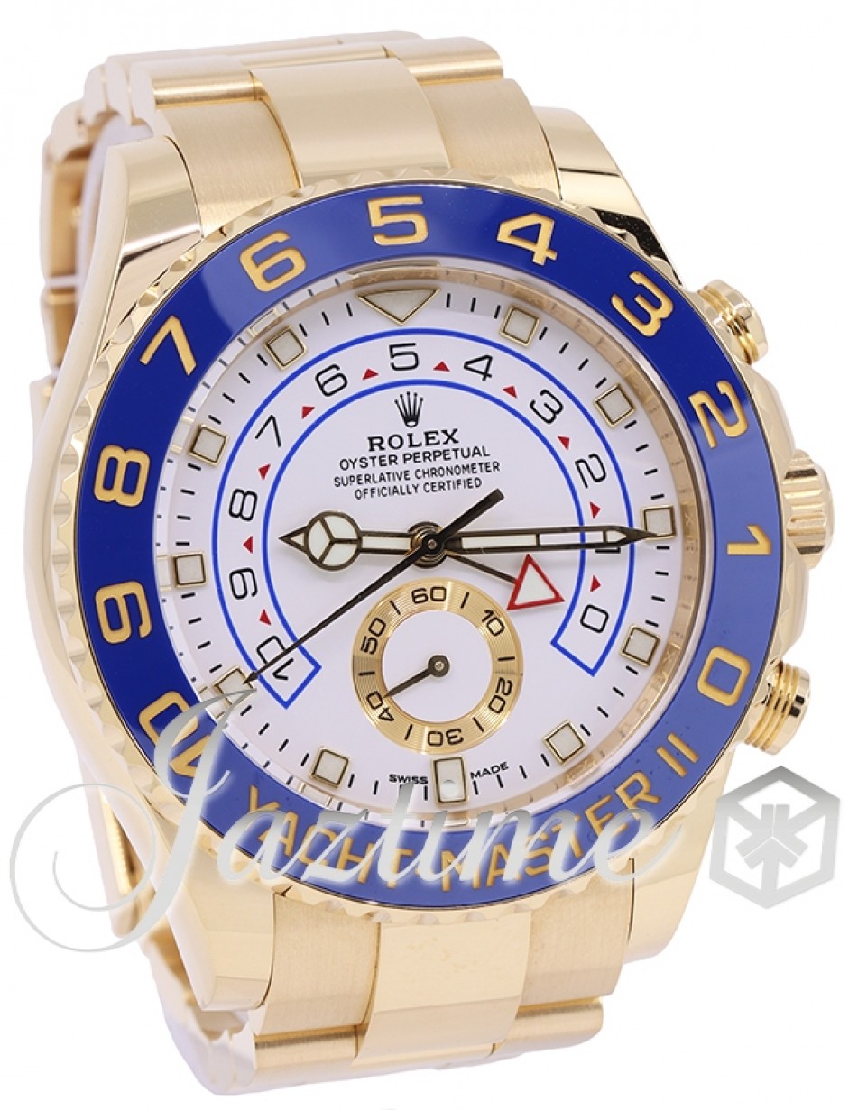 Rolex Yacht-Master II Yellow Gold 44mm White Dial Mercedes Hands Blue  Ceramic 116688 - USED