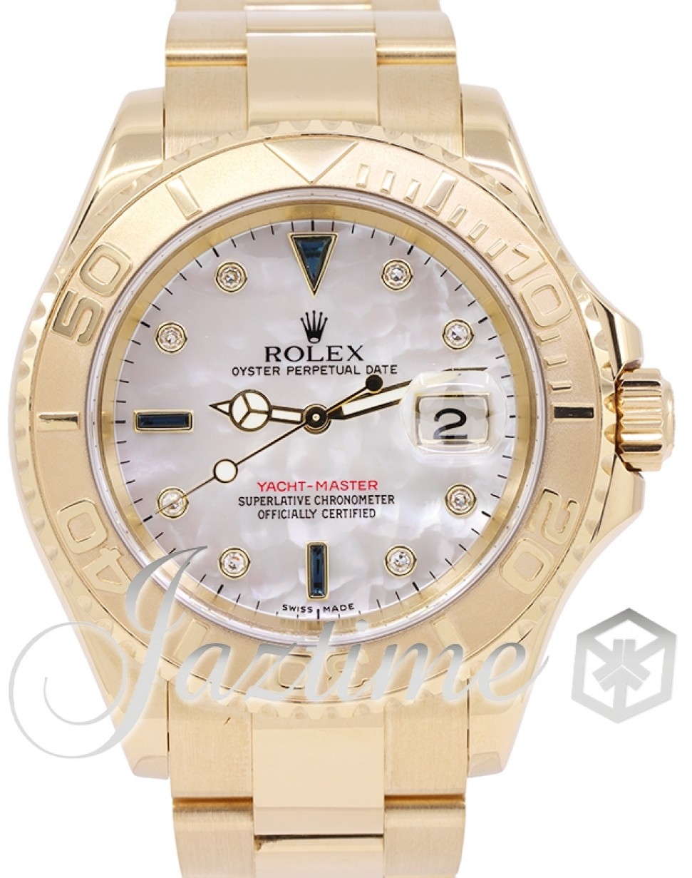 Rolex Yacht-Master Serti Yellow Gold White Mother of Pearl 40mm Sapphire/ Diamond Dial Oyster Bracelet 16628 - PRE-OWNED