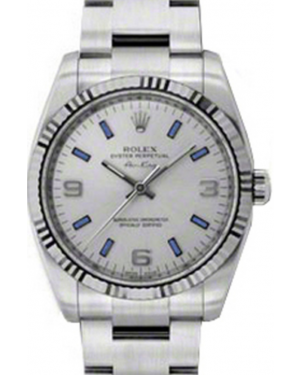 Rolex Air-King 114234-SLVBAFO Silver Blue Arabic / Index Fluted White Gold Bezel Stainless Steel Oyster 