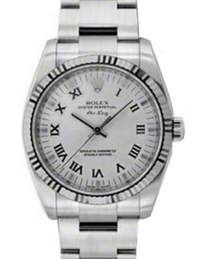 Rolex Air-King 114234-SLVRFO Silver Roman Fluted White Gold Bezel Stainless Steel Oyster 
