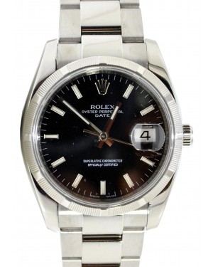 Rolex Oyster Perpetual Date 34 Stainless Steel Black Index Dial & Engine-Turned Bezel Oyster Bracelet 115210