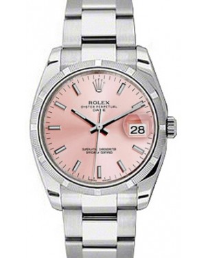 Rolex Oyster Perpetual Date 34 Stainless Steel Pink Arabic / Index Dial & Engine-Turned Bezel Oyster Bracelet 115210