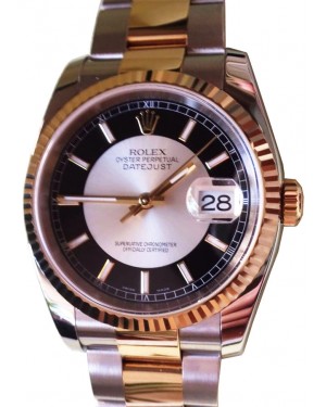 Rolex Datejust 36 116233-BKSSFO Black and Silver Index "Tuxedo" Fluted Yellow Gold Stainless Steel Oyster