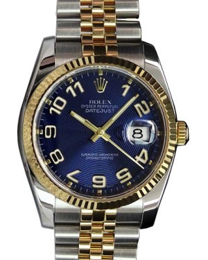 Rolex Datejust 36 116233-BLCAFJ Blue Concentric Arabic Fluted Yellow Gold Stainless Steel Jubilee 