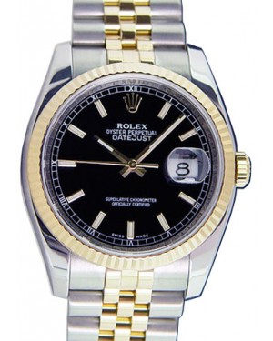 Rolex Datejust 36 116233-BLKSFJ Black Index Fluted Yellow Gold Stainless Steel Jubilee