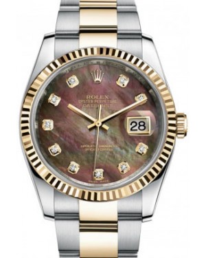Rolex Datejust 36 116233-DMOPDFO Dark Mother of Pearl Diamond Fluted Yellow Gold Stainless Steel Oyster
