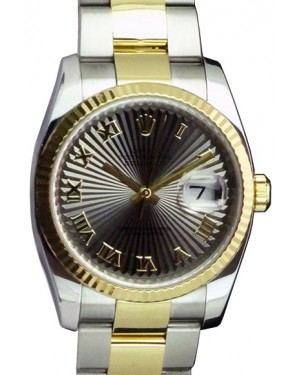 Rolex Datejust 36 116233-GRSRFO Grey Sunbeam Roman Fluted Yellow Gold Stainless Steel Oyster