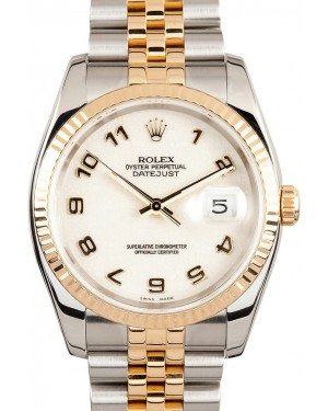 Rolex Datejust 36 116233-IVJAFJ Ivory Arabic Fluted Yellow Gold Stainless Steel Jubilee
