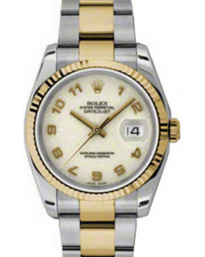 Rolex Datejust 36 116233-IVJAFO Ivory Arabic Fluted Yellow Gold Stainless Steel Oyster