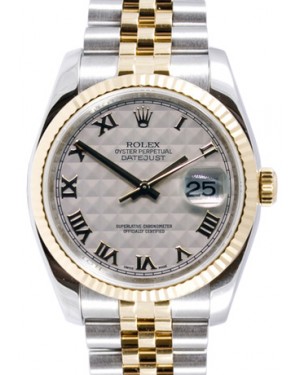 Rolex Datejust 36 116233-IVPRFJ Ivory Pyramid Roman Fluted Yellow Gold Stainless Steel Jubilee