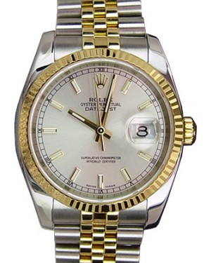 Rolex Datejust 36 116233-SLVSFJ Silver Index Fluted Yellow Gold Stainless Steel Jubilee