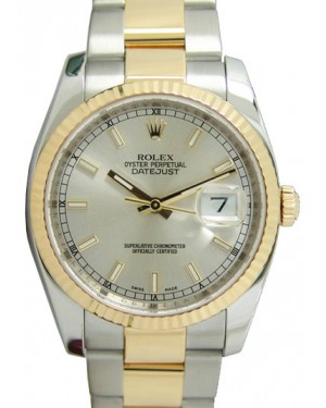 Rolex Datejust 36 116233-SLVSFO Silver Index Fluted Yellow Gold Stainless Steel Oyster 