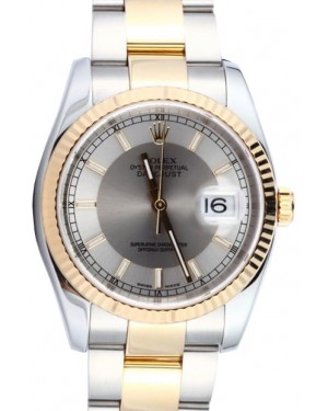 Rolex Datejust 36 116233-STSSFO Steel and Silver Index Fluted Yellow Gold Stainless Steel Oyster 