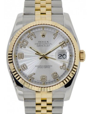 Rolex Datejust 36 116233-SVCAFJ Silver Concentric Arabic Fluted Yellow Gold Stainless Steel Jubilee