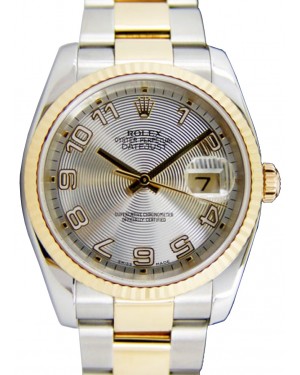 Rolex Datejust 36 116233-SVCAFO Silver Concentric Arabic Fluted Yellow Gold Stainless Steel Oyster
