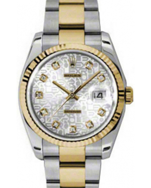 Rolex Datejust 36 116233-SLVDFO Silver Diamond Fluted Yellow Gold Stainless Steel Oyster