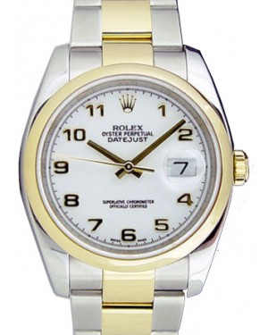 Rolex Datejust 36 116233-WHTAFO White Arabic Fluted Yellow Gold Stainless Steel Oyster 