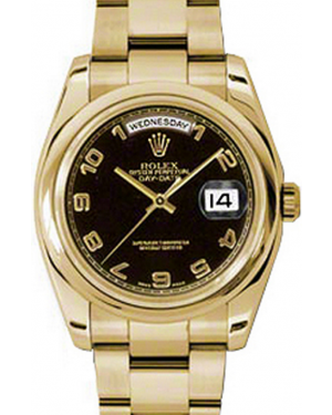 Rolex Day-Date 36 118208-BLKADO Black Arabic Yellow Gold Oyster - BRAND NEW