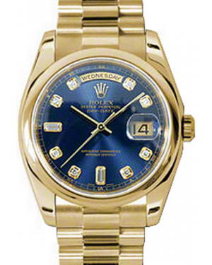 Rolex Day-Date 36 118208-BLUDDP Blue Diamond Yellow Gold President - BRAND NEW