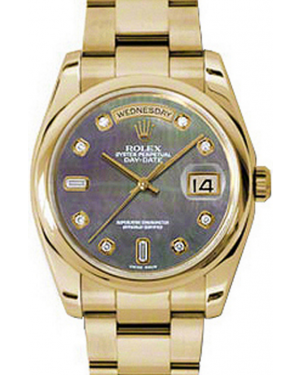 Rolex Day-Date 36 118208-DMOPDDO Dark Mother of Pearl Diamond Yellow Gold Oyster - BRAND NEW