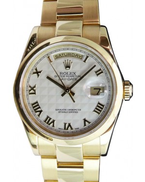 Rolex Day-Date 36 118208-IVPRDO Ivory Roman Pyramid Yellow Gold Oyster - BRAND NEW