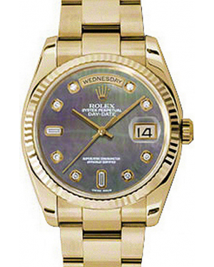 Rolex Day-Date 36 118238-DMOPDFO Dark Mother of Pearl Diamond Fluted Yellow Gold Oyster - BRAND NEW