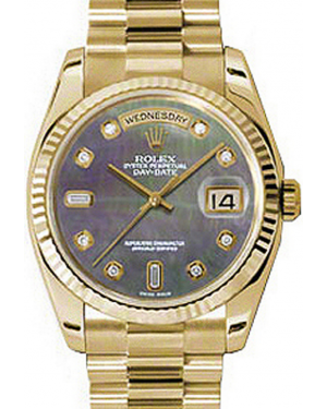 Rolex Day-Date 36 118238-DMOPDFP Dark Mother of Pearl Diamond Fluted Yellow Gold President - BRAND NEW