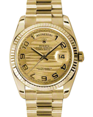 Rolex Day-Date 36 118238-GLWAFP Champagne Arabic Wave Dial Fluted Yellow Gold President - BRAND NEW
