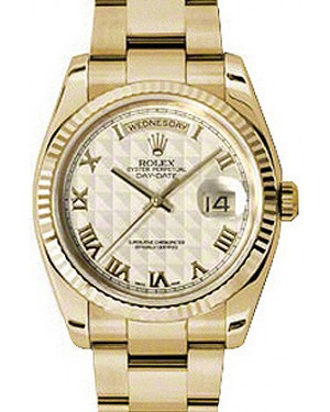 Rolex Day-Date 36 118238-IVPRFO Ivory Roman Pyramid Fluted Yellow Gold Oyster - BRAND NEW