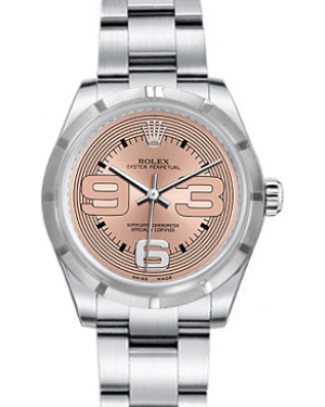 Rolex Oyster Perpetual 31 Ladies Midsize Stainless Steel Pink Maxi Arabic Dial Engine-Turned Bezel & Oyster Bracelet 177210 - BRAND NEW