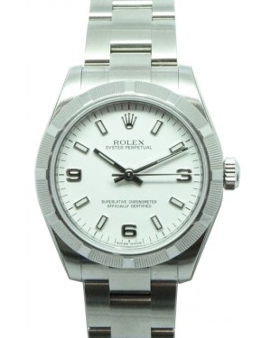 Rolex Oyster Perpetual 31 Ladies Midsize Stainless Steel White Arabic / Index Dial Engine-Turned Bezel & Oyster Bracelet 177210 - BRAND NEW