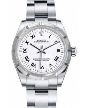 Rolex Oyster Perpetual 31 Ladies Midsize Stainless Steel White Roman Dial Engine-Turned Bezel & Oyster Bracelet 177210 - BRAND NEW