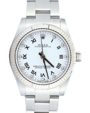 Rolex Oyster Perpetual 31 Ladies Midsize White Gold/Steel White Roman / Diamond Dial Fluted Bezel & Oyster Bracelet 177234 - BRAND NEW