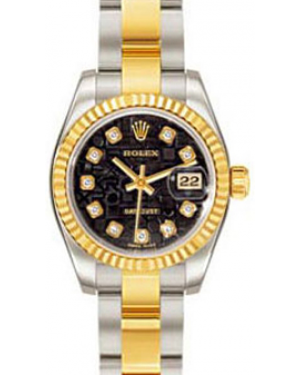 Rolex Lady-Datejust 26 179173-BKJDFO Black Jubilee Diamond Fluted Yellow Gold Stainless Steel Oyster - BRAND NEW