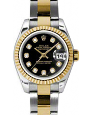 Rolex Lady-Datejust 26 179173-BLKDO Black Diamond Fluted Yellow Gold Stainless Steel Oyster - BRAND NEW