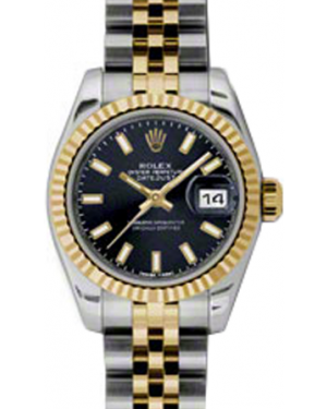 Rolex Lady-Datejust 26 179173-BLKSJ Black Index Fluted Yellow Gold Stainless Steel Jubilee - BRAND NEW