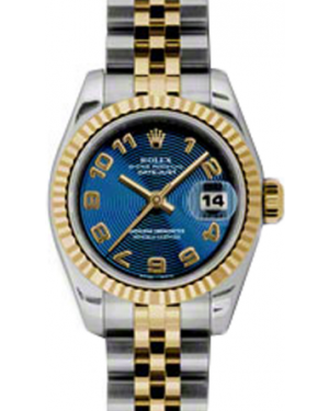 Rolex Lady-Datejust 26 179173-BLUCAJ Blue Concentric Circle Arabic Fluted Yellow Gold Stainless Steel Jubilee - BRAND NEW