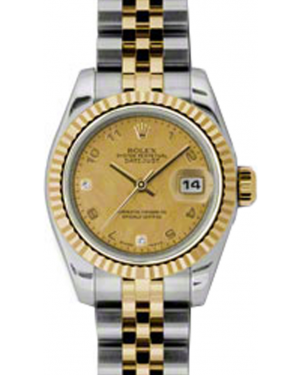 Rolex Lady-Datejust 26 179173-CGDMOPJ Champagne Goldust Mother of Pearl Arabic Diamond 6 & 9 Fluted Yellow Gold Stainless Steel Jubilee - BRAND NEW