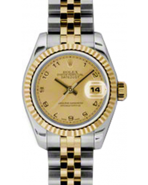 Rolex Lady-Datejust 26 179173-CHPAJ Champagne Arabic Fluted Yellow Gold Stainless Steel Jubilee - BRAND NEW