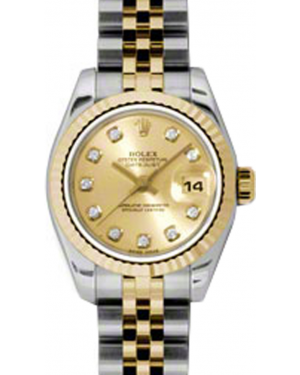 Rolex Lady-Datejust 26 179173-CHPDJ Champagne Diamond Fluted Yellow Gold Stainless Steel Jubilee - BRAND NEW