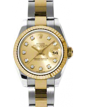 Rolex Lady-Datejust 26 179173-CHPDO Champagne Diamond Fluted Yellow Gold Stainless Steel Oyster - BRAND NEW