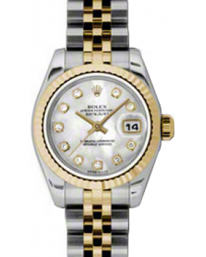 Rolex Lady-Datejust 26 179173-MOPDFJ White Mother of Pearl Diamond Fluted Yellow Gold Stainless Steel Jubilee - BRAND NEW