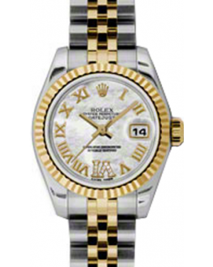 Rolex Lady-Datejust 26 179173-MOPRDRJ White Mother of Pearl Roman Diamond VI Fluted Yellow Gold Stainless Steel Jubilee - BRAND NEW