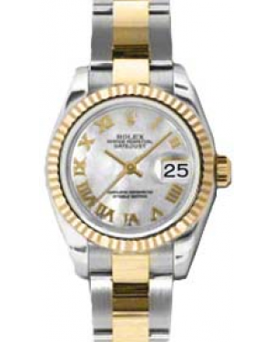 Rolex Lady-Datejust 26 179173-MOPRFO White Mother of Pearl Roman Fluted Yellow Gold Stainless Steel Oyster - BRAND NEW