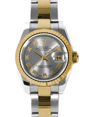 Rolex Lady-Datejust 26 179173-SGRYRO Slate Grey Roman Fluted Yellow Gold Stainless Steel Oyster - BRAND NEW