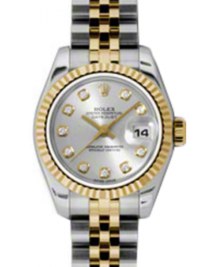 Rolex Lady-Datejust 26 179173-SLVDJ Silver Diamond Fluted Yellow Gold Stainless Steel Jubilee - BRAND NEW