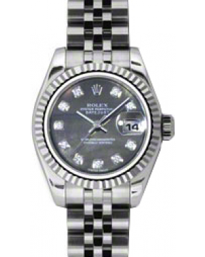 Rolex Lady-Datejust 26 179174-DMOPDJ Dark Mother of Pearl Diamond Fluted White Gold Stainless Steel Jubilee - BRAND NEW