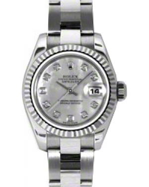 Rolex Lady-Datejust 26 179174-MOPDO White Mother of Pearl Diamond Fluted White Gold Stainless Steel Oyster - BRAND NEW