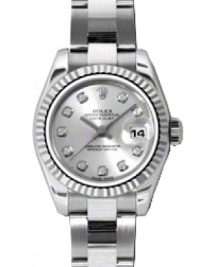 Rolex Lady-Datejust 26 179174-RHDDFO Rhodium Diamond Fluted White Gold Stainless Steel Oyster - BRAND NEW