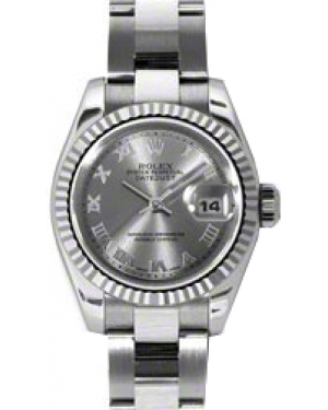 Rolex Lady-Datejust 26 179174-RHDRO Rhodium Roman Fluted White Gold Stainless Steel Oyster - BRAND NEW